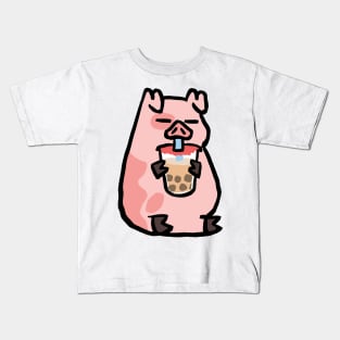 Cute Cartoon Piggy drinking Shake Kids T-Shirt